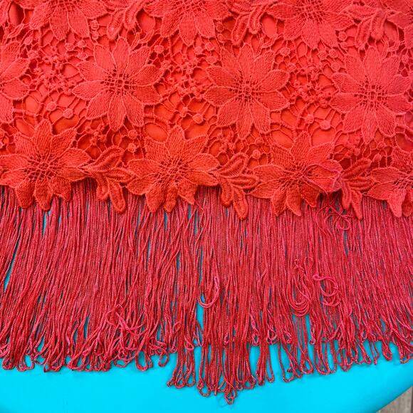 Bow Arrow Orange Crochet Fringe Dress M Boho Chic Festival Wedding Guest hippie - Picture 7 of 14